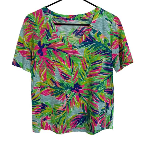 Lilly Pulitzer V Neck Shirt Womens Small Top Floral Cotton Multi Island Time * - Picture 1 of 10